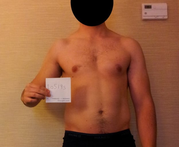 A picture of a 5'9" male showing a weight gain from 160 pounds to 172 pounds. A net gain of 12 pounds.