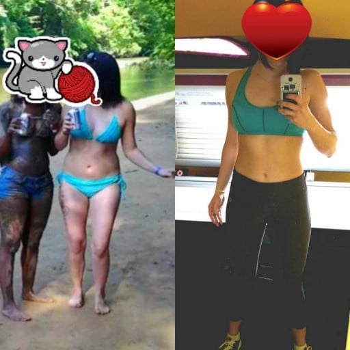 A before and after photo of a 5'4" female showing a weight reduction from 126 pounds to 119 pounds. A total loss of 7 pounds.