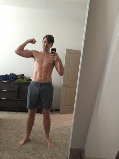 A picture of a 6'0" male showing a weight gain from 160 pounds to 175 pounds. A total gain of 15 pounds.