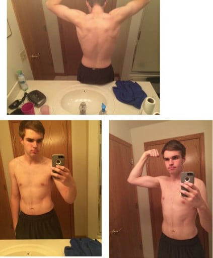 A progress pic of a 5'11" man showing a fat loss from 197 pounds to 169 pounds. A net loss of 28 pounds.