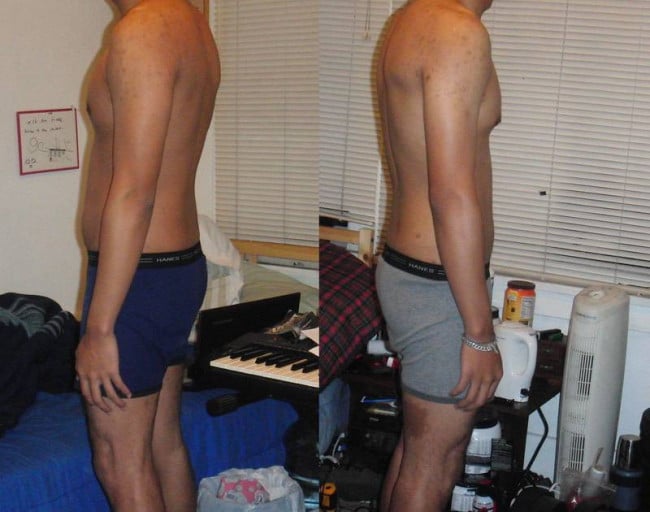 A before and after photo of a 5'10" male showing a weight loss from 165 pounds to 155 pounds. A total loss of 10 pounds.