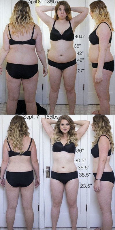 Before and After 31 lbs Fat Loss 5 feet 5 Female 186 lbs to 155 lbs