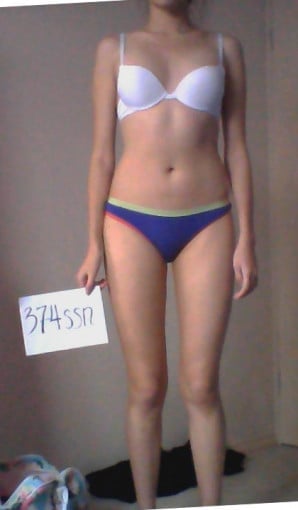 A photo of a 5'7" woman showing a snapshot of 118 pounds at a height of 5'7