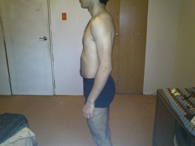 A before and after photo of a 5'5" male showing a snapshot of 132 pounds at a height of 5'5