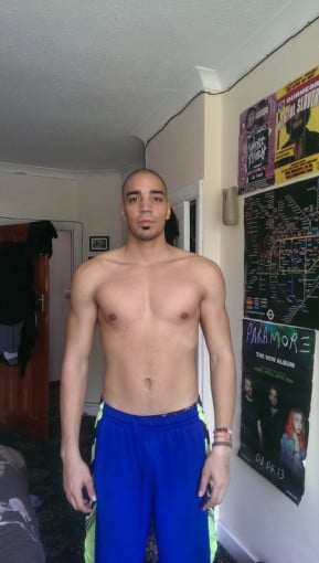 A picture of a 6'2" male showing a fat loss from 225 pounds to 187 pounds. A net loss of 38 pounds.