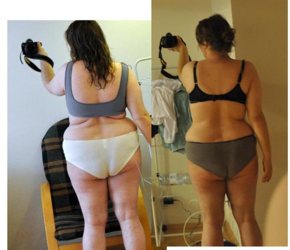 A before and after photo of a 5'6" female showing a weight loss from 231 pounds to 200 pounds. A respectable loss of 31 pounds.