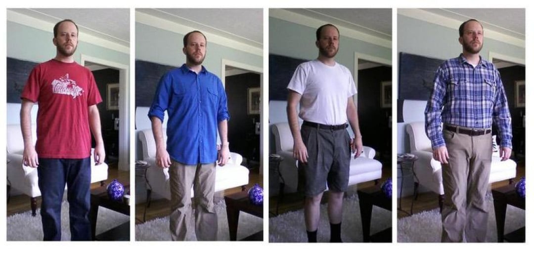 A picture of a 5'10" male showing a fat loss from 212 pounds to 169 pounds. A total loss of 43 pounds.