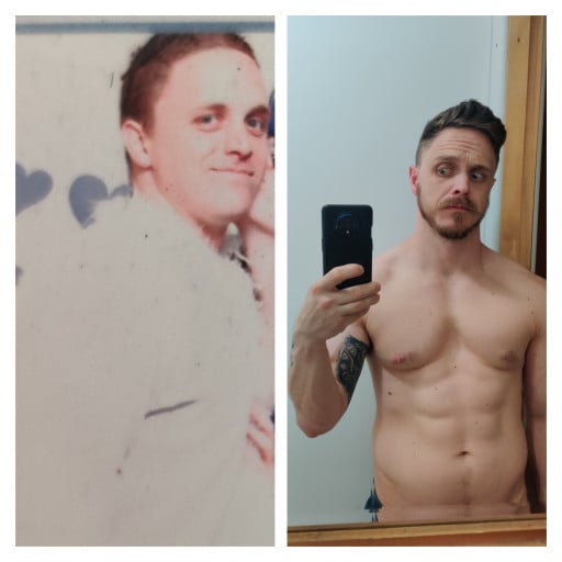 Before and After 40 lbs Weight Loss 5 foot 4 Male 220 lbs to 180 lbs