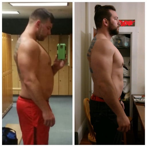 A progress pic of a 6'4" man showing a weight cut from 292 pounds to 274 pounds. A respectable loss of 18 pounds.