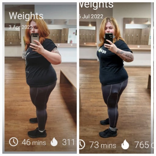 A photo of a 5'5" woman showing a weight cut from 270 pounds to 257 pounds. A respectable loss of 13 pounds.