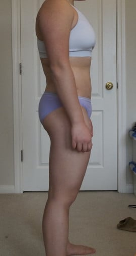 A before and after photo of a 5'3" female showing a snapshot of 152 pounds at a height of 5'3