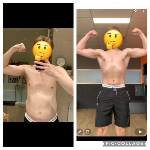 6 foot 1 Male Before and After 22 lbs Muscle Gain 154 lbs to 176 lbs