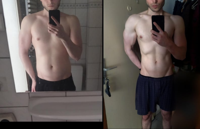 A picture of a 5'10" male showing a weight loss from 182 pounds to 162 pounds. A net loss of 20 pounds.