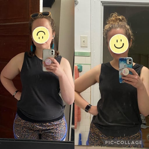 Before and After 31 lbs Weight Loss 5 foot 7 Female 195 lbs to 164 lbs