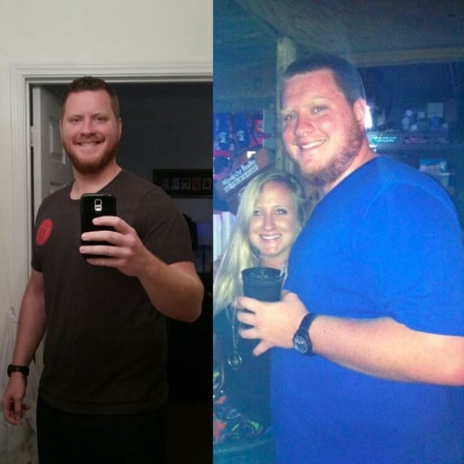 6 foot 4 Male Before and After 80 lbs Fat Loss 330 lbs to 250 lbs