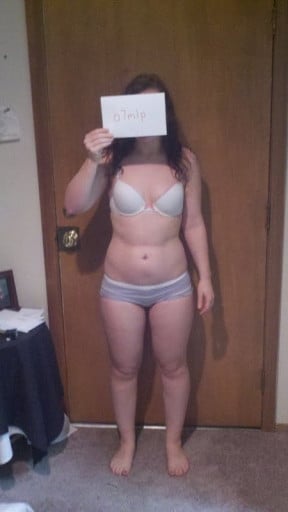 A photo of a 5'4" woman showing a snapshot of 142 pounds at a height of 5'4
