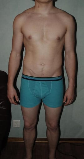 A progress pic of a 5'10" man showing a weight gain from 165 pounds to 171 pounds. A net gain of 6 pounds.