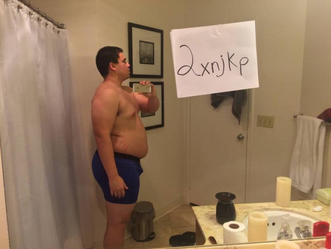A before and after photo of a 5'9" male showing a snapshot of 260 pounds at a height of 5'9