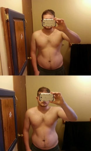 A photo of a 5'9" man showing a weight cut from 210 pounds to 205 pounds. A respectable loss of 5 pounds.