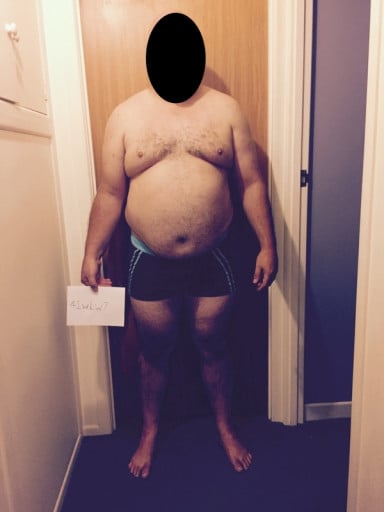 A picture of a 5'11" male showing a snapshot of 287 pounds at a height of 5'11
