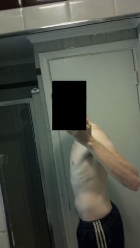 A progress pic of a 5'11" man showing a snapshot of 150 pounds at a height of 5'11