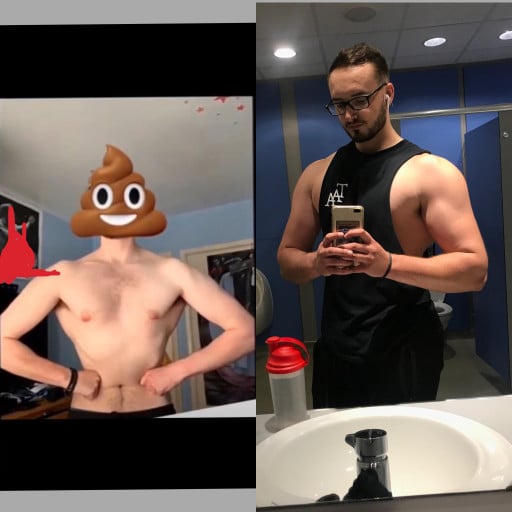 6 foot 4 Male Before and After 47 lbs Muscle Gain 169 lbs to 216 lbs