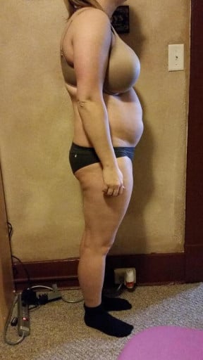 A progress pic of a 5'4" woman showing a snapshot of 170 pounds at a height of 5'4