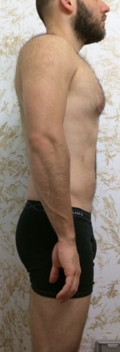 A before and after photo of a 5'3" male showing a snapshot of 138 pounds at a height of 5'3