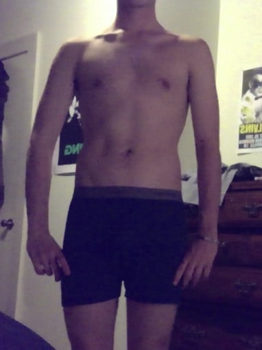 A picture of a 5'10" male showing a weight gain from 150 pounds to 165 pounds. A net gain of 15 pounds.