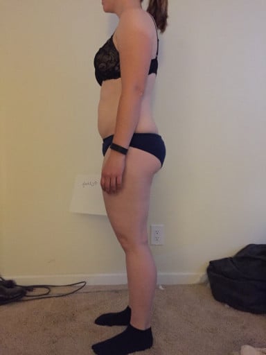 A progress pic of a 5'3" woman showing a snapshot of 158 pounds at a height of 5'3