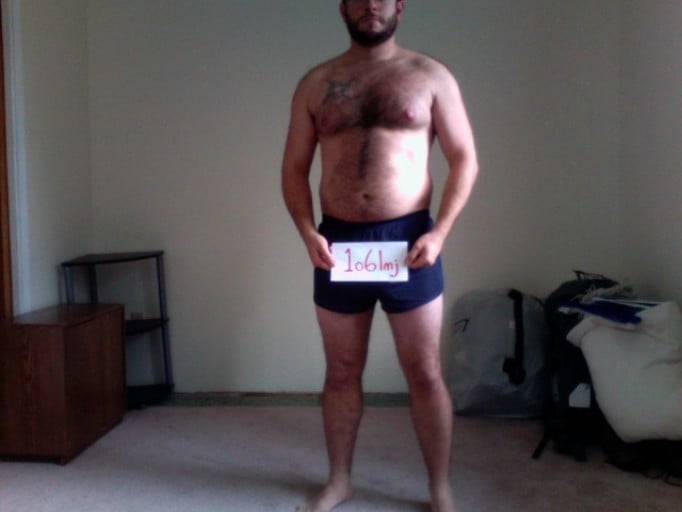 A photo of a 5'8" man showing a snapshot of 203 pounds at a height of 5'8