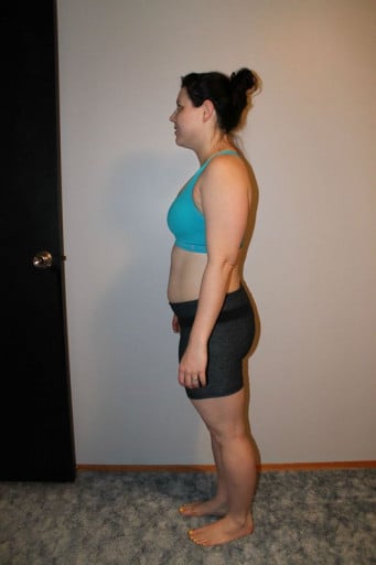 A progress pic of a 5'4" woman showing a snapshot of 180 pounds at a height of 5'4