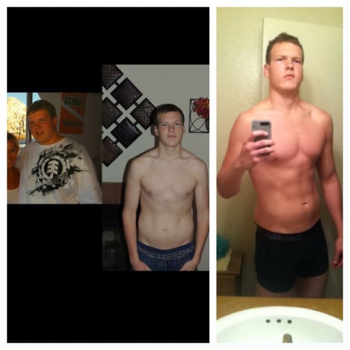 A photo of a 6'2" man showing a weight cut from 240 pounds to 180 pounds. A net loss of 60 pounds.