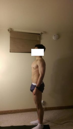 A before and after photo of a 5'6" male showing a snapshot of 147 pounds at a height of 5'6