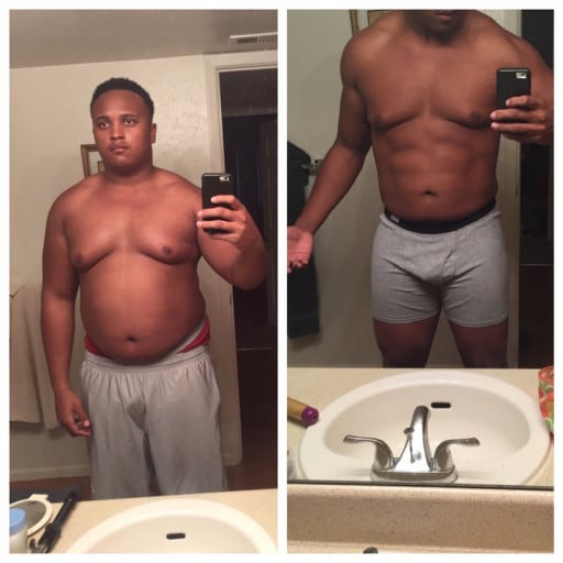 A photo of a 6'0" man showing a weight cut from 295 pounds to 235 pounds. A respectable loss of 60 pounds.