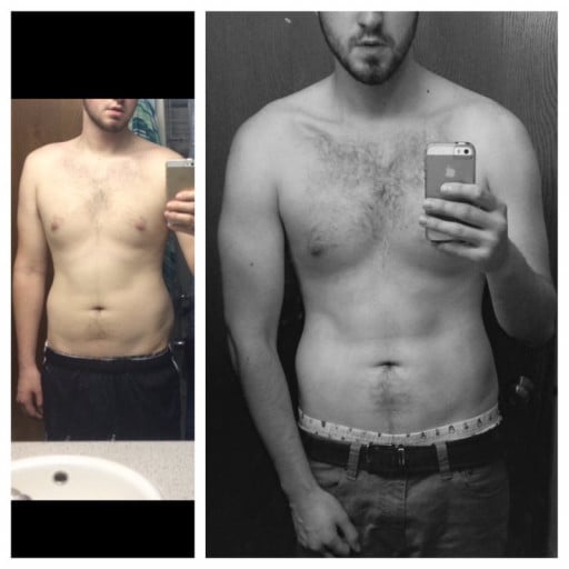 A photo of a 6'0" man showing a weight cut from 195 pounds to 170 pounds. A net loss of 25 pounds.
