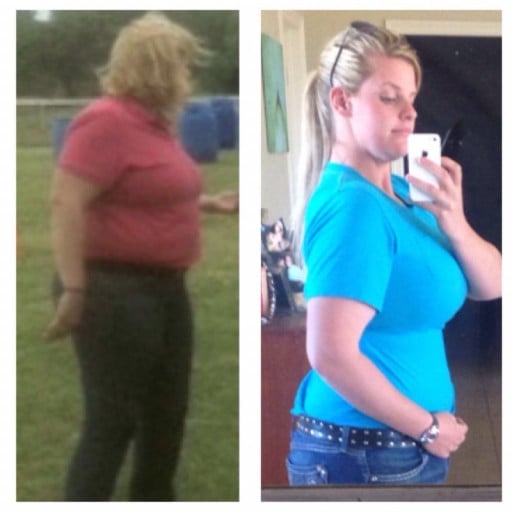 A picture of a 5'9" female showing a weight loss from 257 pounds to 207 pounds. A respectable loss of 50 pounds.