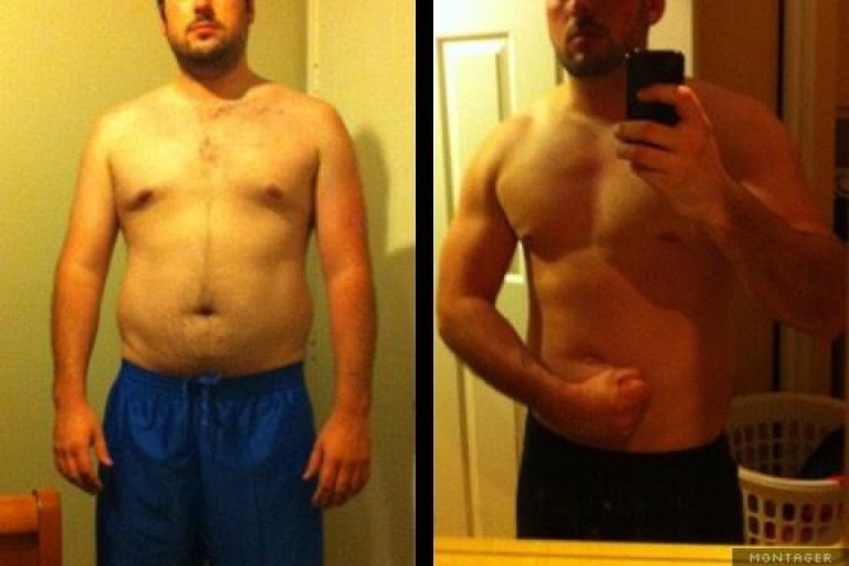 A picture of a 5'11" male showing a weight loss from 226 pounds to 204 pounds. A total loss of 22 pounds.