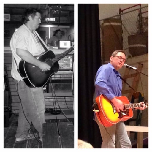 M/45/5'11[293>180=113 pounds] (2 years) A pic my wife took at a gig 2 years apart. I still see myself as overweight. Trying hard to wrap my head around what I have accomplished.