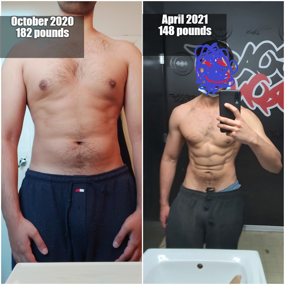 34 lbs Weight Loss 5 foot 9 Male 182 lbs to 148 lbs