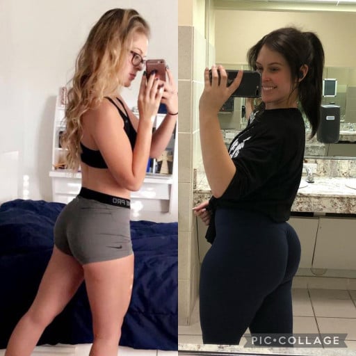Progress Pics of 30 lbs Weight Gain 5 feet 2 Female 100 lbs to 130 lbs