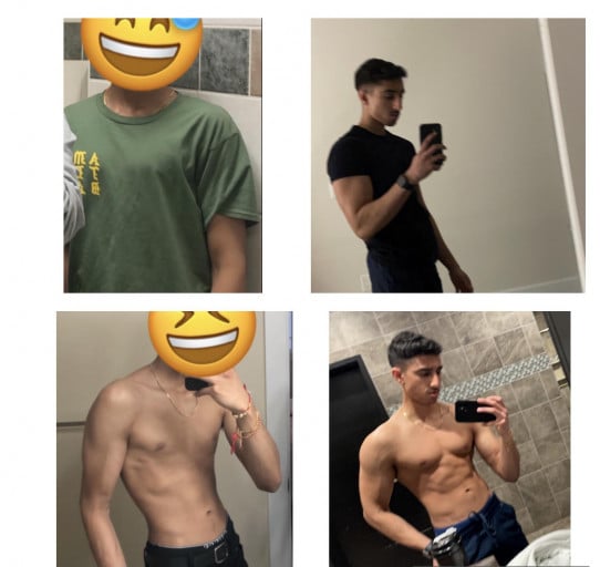 5 foot 10 Male 35 lbs Muscle Gain Before and After 120 lbs to 155 lbs