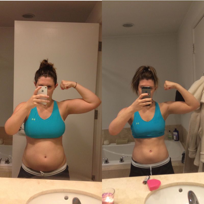 Before and After 26 lbs Fat Loss 5 foot 3 Female 160 lbs to 134 lbs.