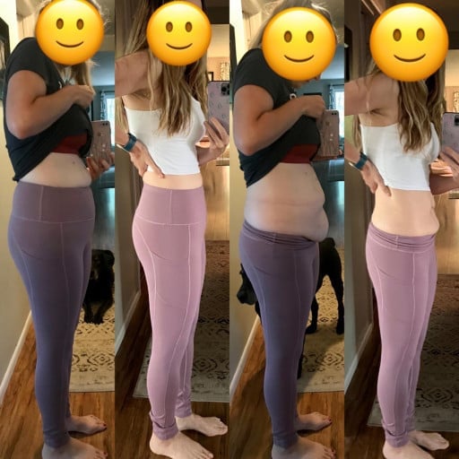 Before and After 23 lbs Weight Loss 5 feet 6 Female 163 lbs to 140 lbs