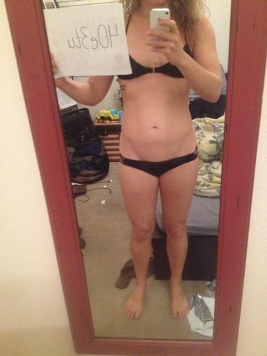 A photo of a 5'5" woman showing a snapshot of 140 pounds at a height of 5'5