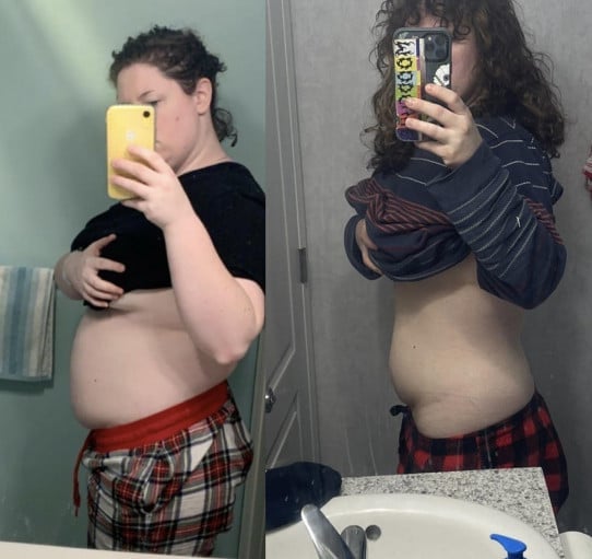 Before and After 36 lbs Weight Loss 5'5 Female 220 lbs to 184 lbs