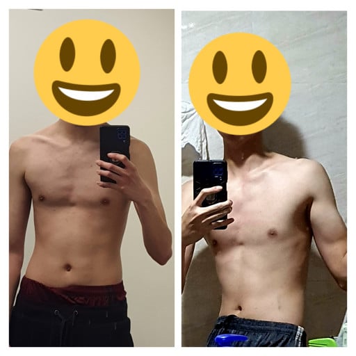 6 foot 1 Male Before and After 11 lbs Weight Gain 136 lbs to 147 lbs