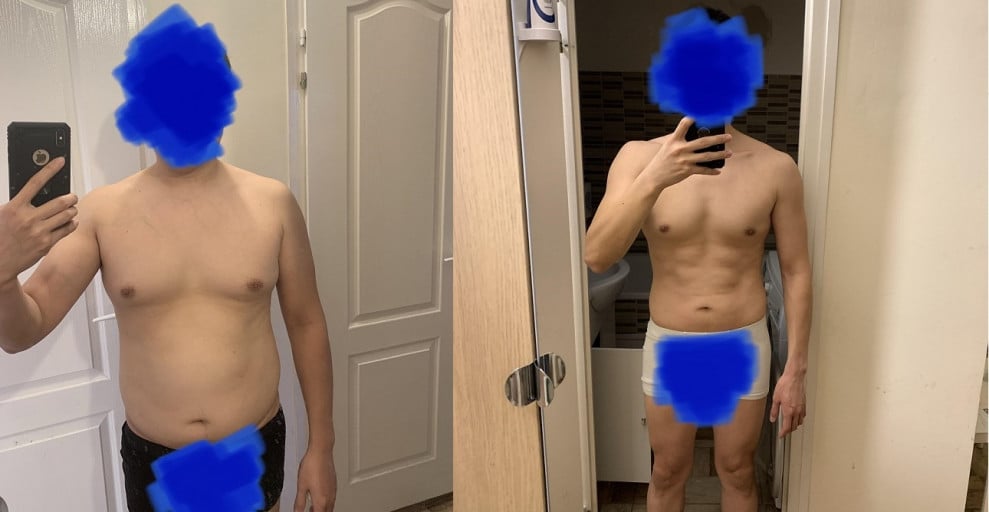 40 lbs Weight Loss Before and After 5 foot 8 Male 187 lbs to 147 lbs