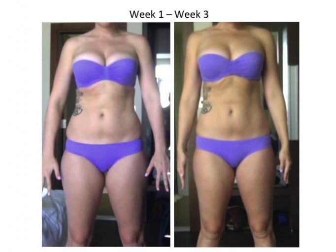 A picture of a 5'10" female showing a weight cut from 175 pounds to 165 pounds. A net loss of 10 pounds.