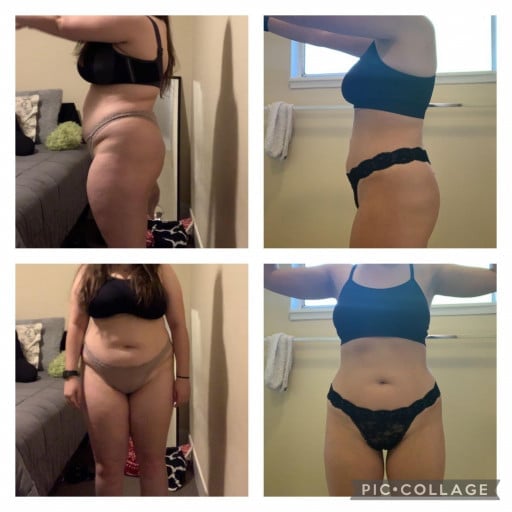 5 foot 3 Female Before and After 47 lbs Fat Loss 193 lbs to 146 lbs